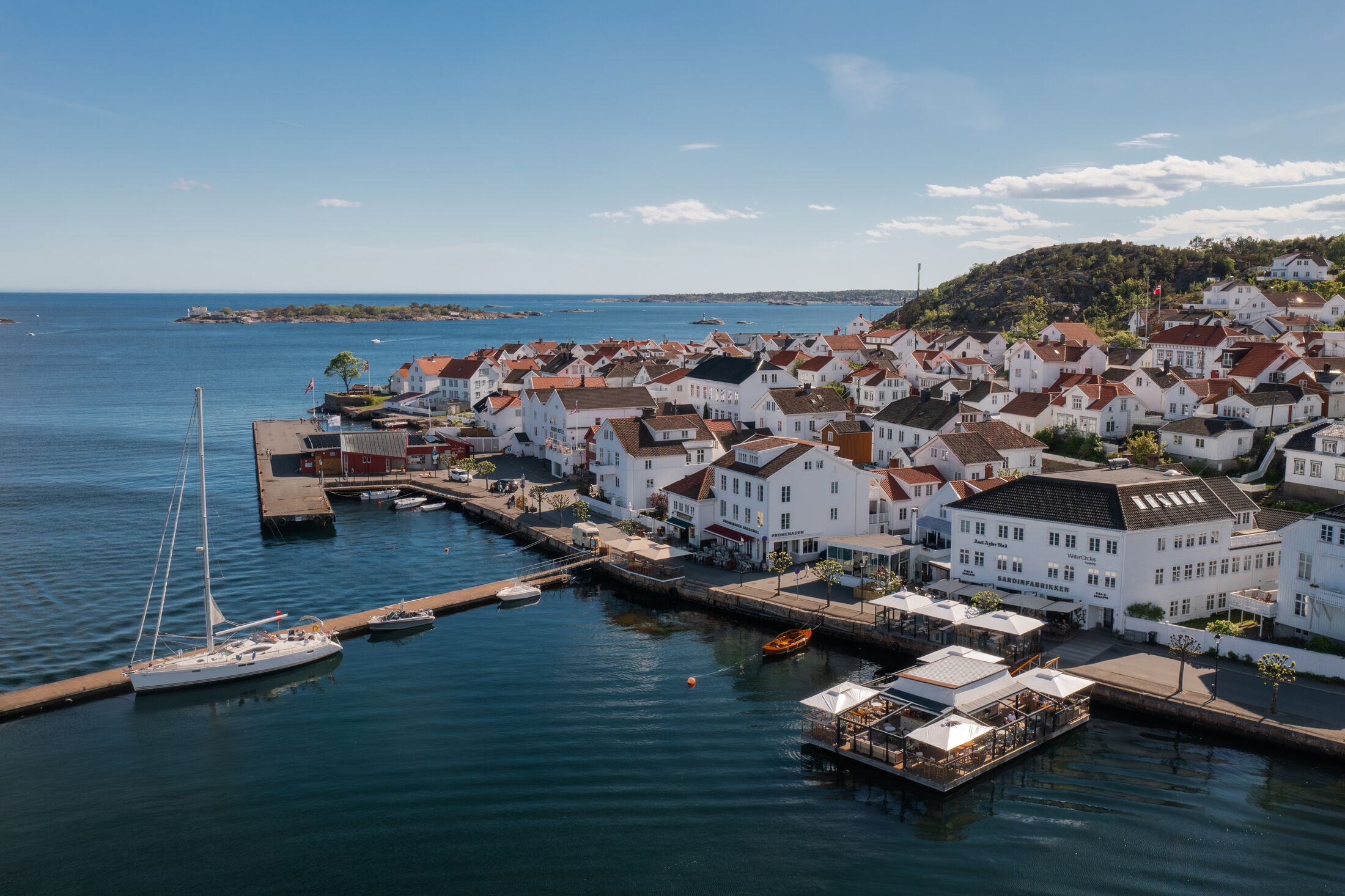 Risør harbour and the archipelago beyond, seen from above